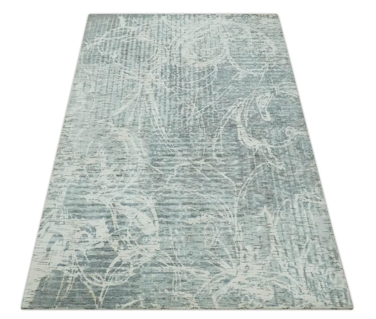 Modern Abstract Gray and Ivory 5x8 Hand loom wool and Viscose Area Rug
