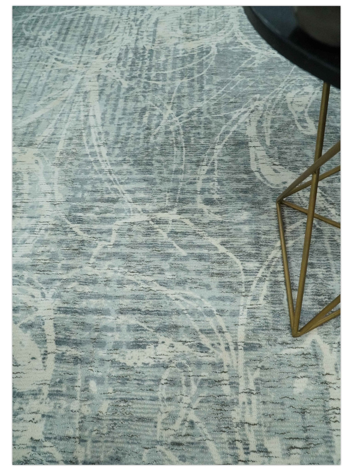 Modern Abstract Gray and Ivory 5x8 Hand loom wool and Viscose Area Rug