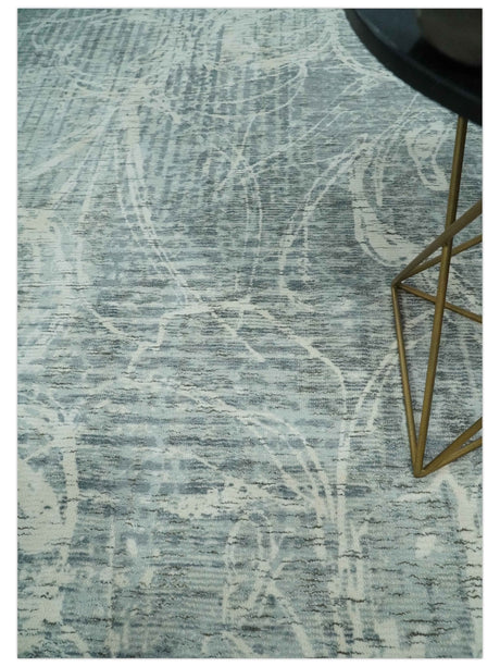Modern Abstract Gray and Ivory 5x8 Hand loom wool and Viscose Area Rug