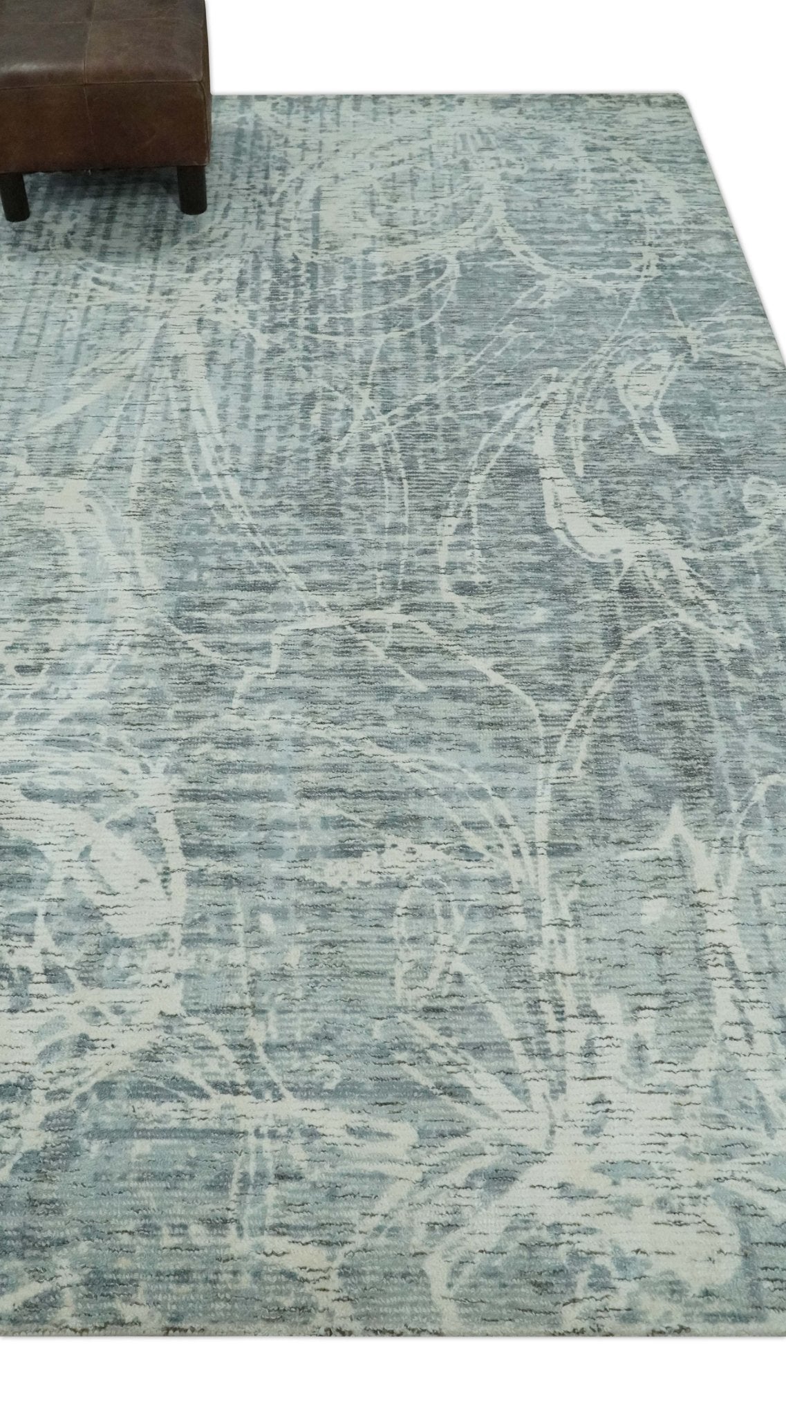 Modern Abstract Gray and Ivory 5x8 Hand loom wool and Viscose Area Rug