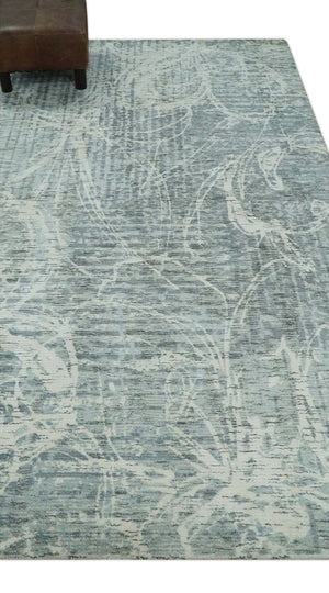 Modern Abstract Gray and Ivory 5x8 Hand loom wool and Viscose Area Rug