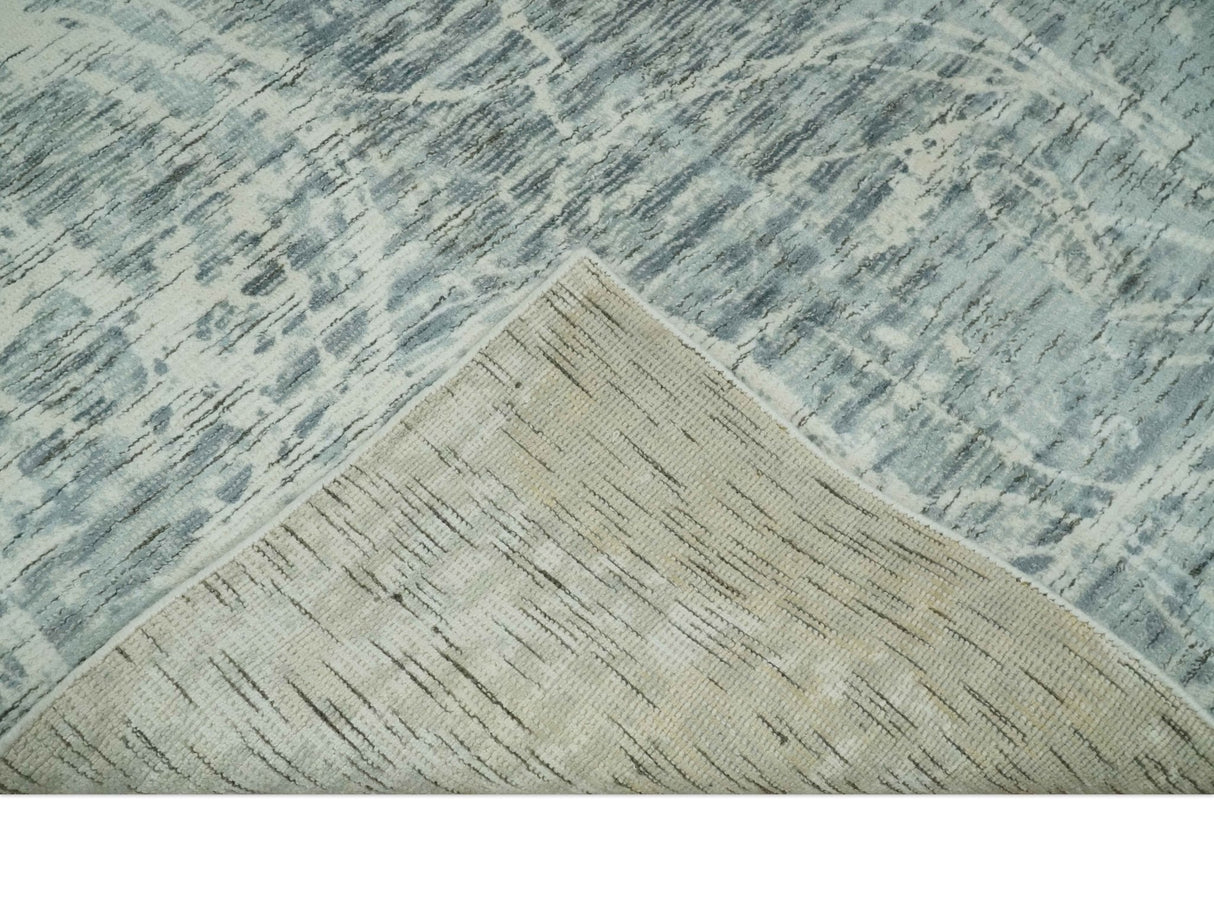 Modern Abstract Gray and Ivory 5x8 Hand loom wool and Viscose Area Rug