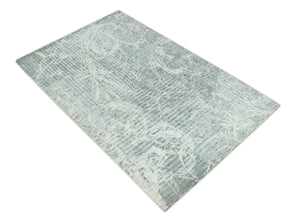 Modern Abstract Gray and Ivory 5x8 Hand loom wool and Viscose Area Rug