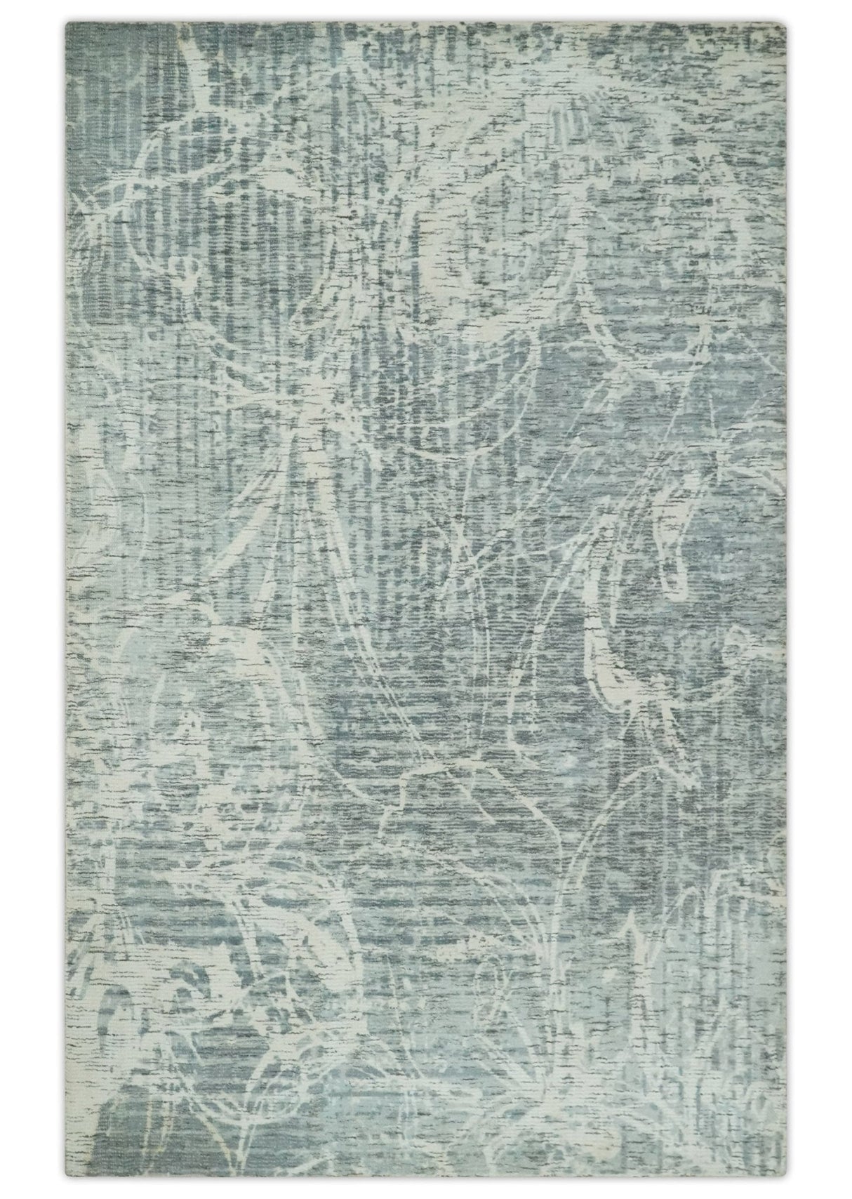 Modern Abstract Gray and Ivory 5x8 Hand loom wool and Viscose Area Rug