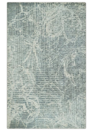Modern Abstract Gray and Ivory 5x8 Hand loom wool and Viscose Area Rug