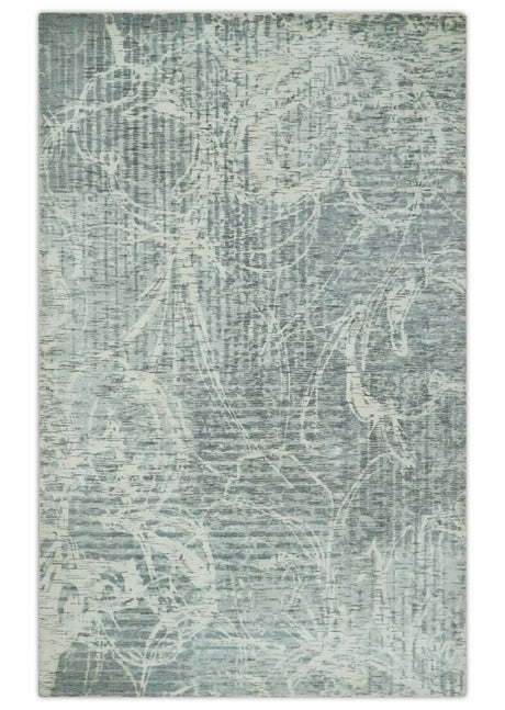 Modern Abstract Gray and Ivory 5x8 Hand loom wool and Viscose Area Rug
