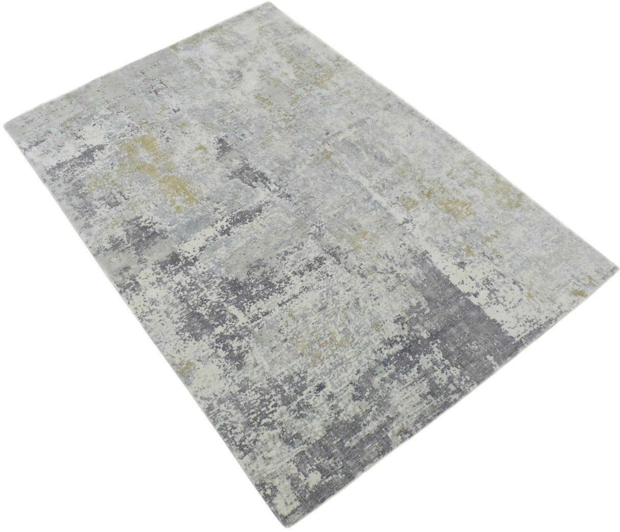 Modern Abstract Gray and Ivory Rug made with Art Silk | TRD10131