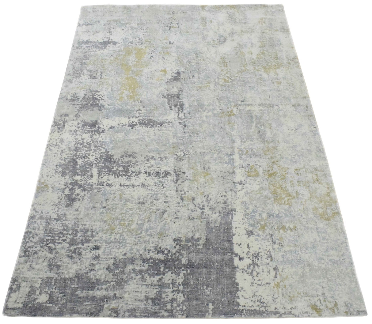 Modern Abstract Gray and Ivory Rug made with Art Silk | TRD10131