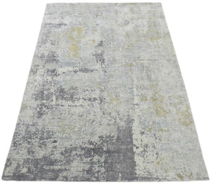 Modern Abstract Gray and Ivory Rug made with Art Silk | TRD10131