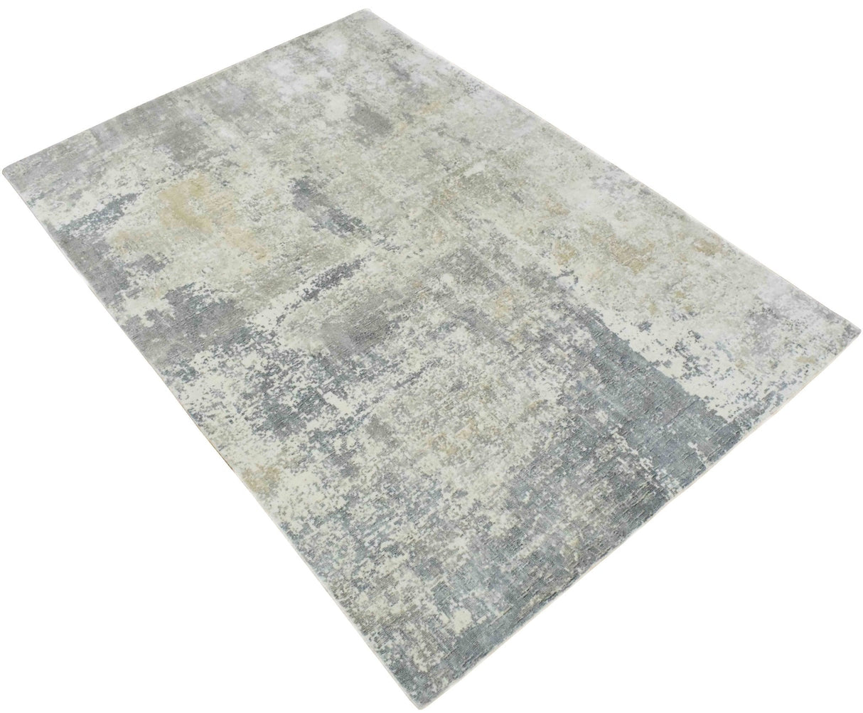 Modern Abstract Gray and Ivory Rug made with Art Silk | TRD10133