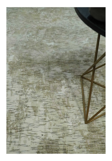 Modern Abstract Ivory, Green and Charcoal 5x8 Hand loom Wool and Viscose Area Rug