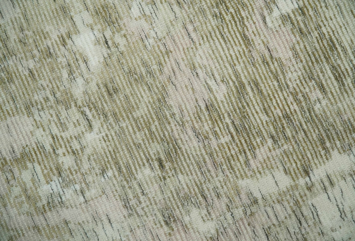 Modern Abstract Ivory, Green and Charcoal 5x8 Hand loom Wool and Viscose Area Rug