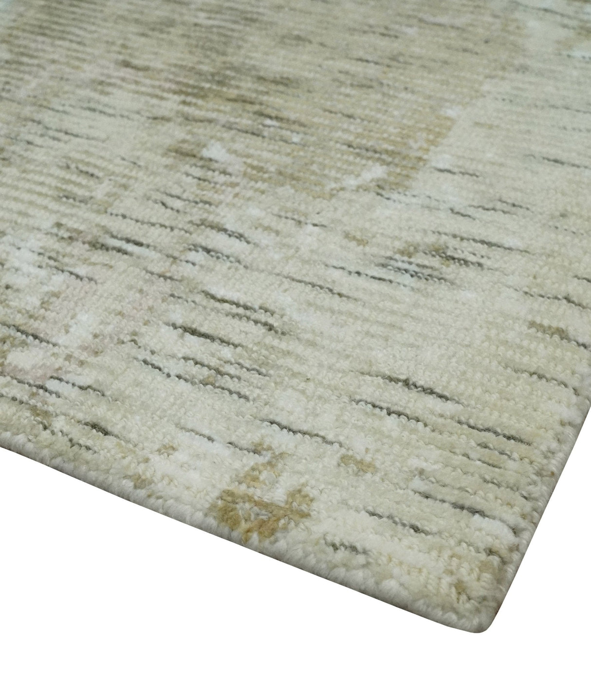 Modern Abstract Ivory, Green and Charcoal 5x8 Hand loom Wool and Viscose Area Rug