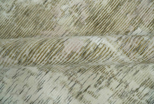 Modern Abstract Ivory, Green and Charcoal 5x8 Hand loom Wool and Viscose Area Rug