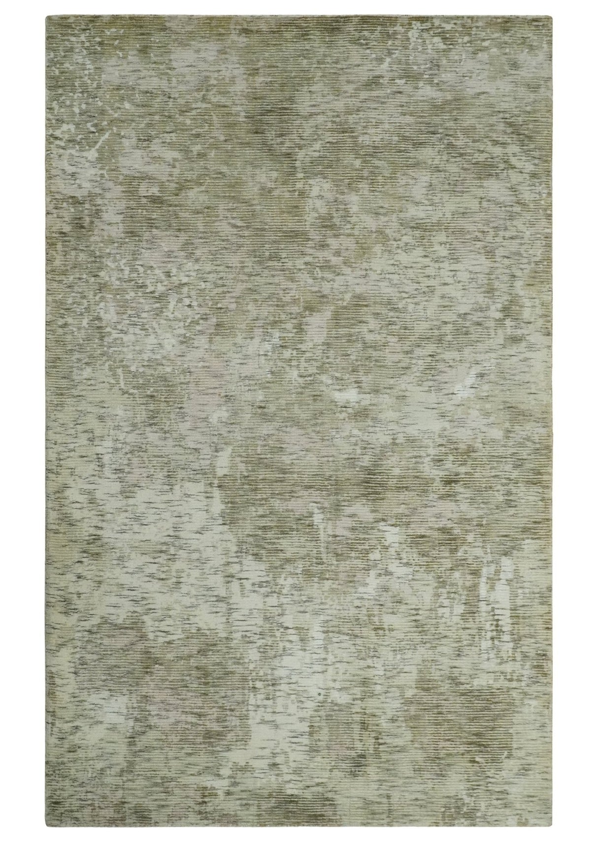 Modern Abstract Ivory, Green and Charcoal 5x8 Hand loom Wool and Viscose Area Rug