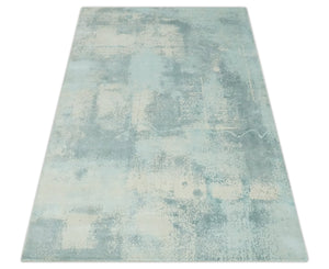 Modern Abstract Light Blue, Beige and Gray Hand loom 5x8 wool and Viscose Area Rug