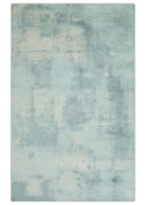 Modern Abstract Light Blue, Beige and Gray Hand loom 5x8 wool and Viscose Area Rug