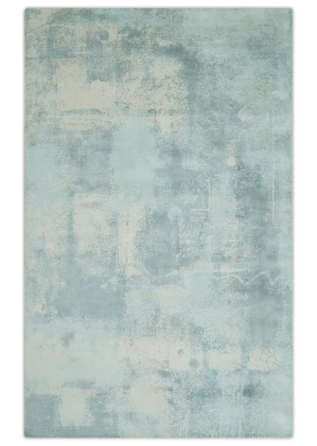 Modern Abstract Light Blue, Beige and Gray Hand loom 5x8 wool and Viscose Area Rug