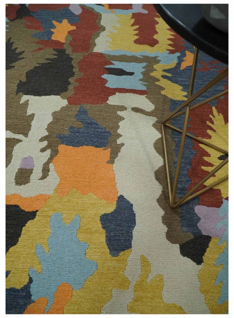 Modern Abstract Look Multi Color 5x8 Hand Woven Soumak Dhurrie Wool Area Rug