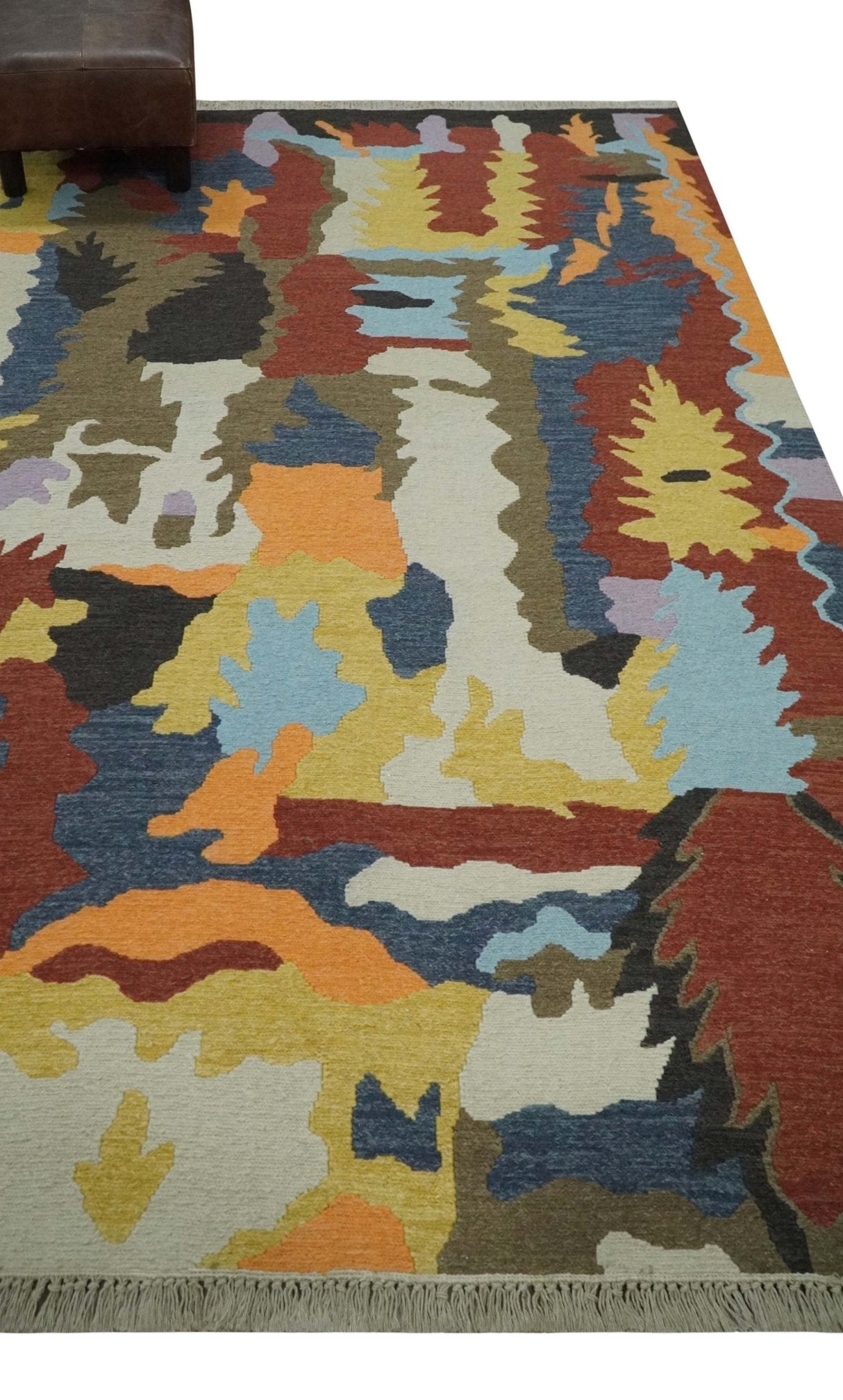 Modern Abstract Look Multi Color 5x8 Hand Woven Soumak Dhurrie Wool Area Rug