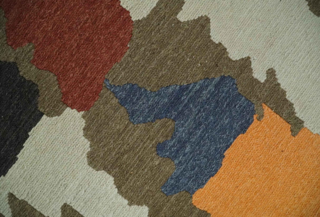 Modern Abstract Look Multi Color 5x8 Hand Woven Soumak Dhurrie Wool Area Rug