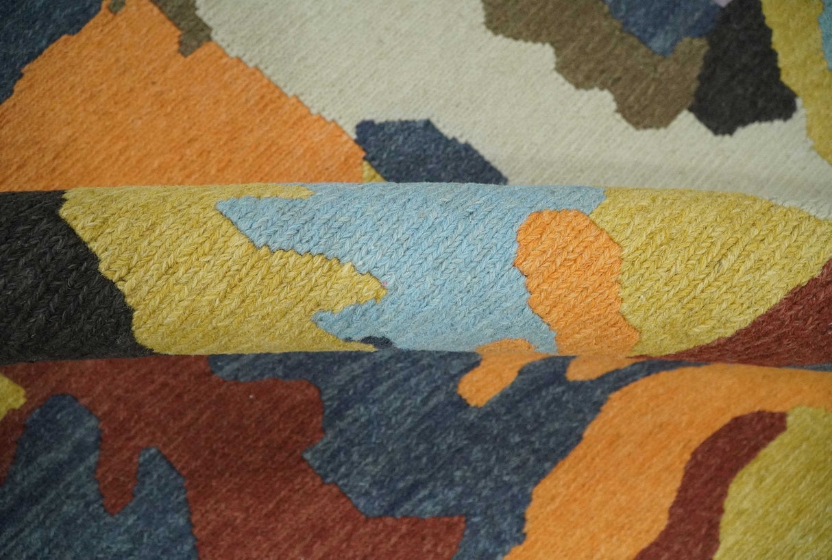 Modern Abstract Look Multi Color 5x8 Hand Woven Soumak Dhurrie Wool Area Rug