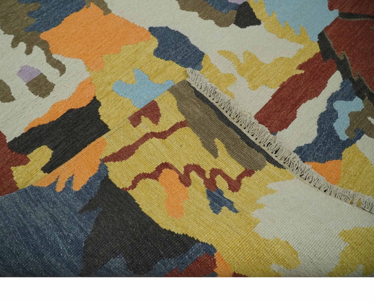 Modern Abstract Look Multi Color 5x8 Hand Woven Soumak Dhurrie Wool Area Rug