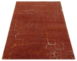 Modern Abstract Rust 5x7 Handloom wool and Art Silk Area Rug