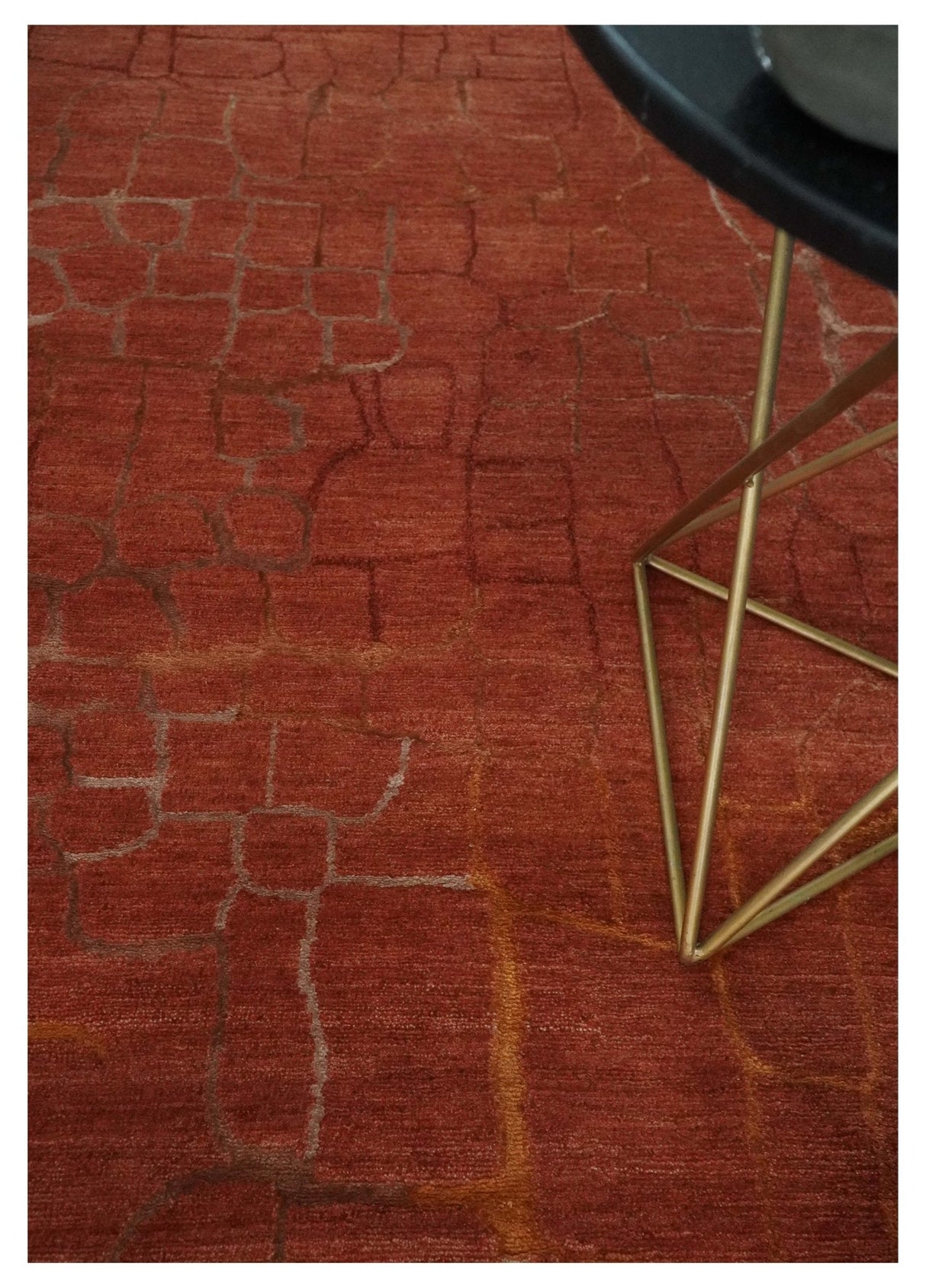Modern Abstract Rust 5x7 Handloom wool and Art Silk Area Rug