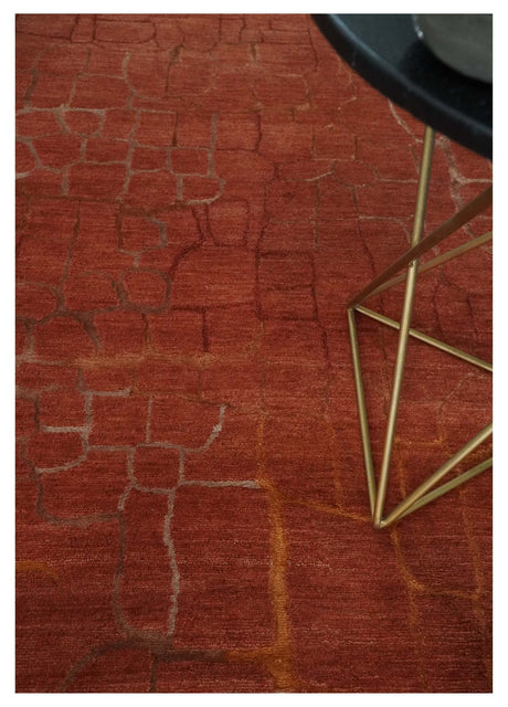 Modern Abstract Rust 5x7 Handloom wool and Art Silk Area Rug