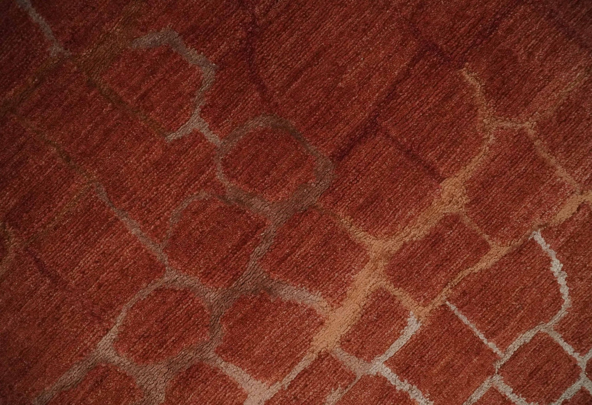 Modern Abstract Rust 5x7 Handloom wool and Art Silk Area Rug