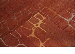 Modern Abstract Rust 5x7 Handloom wool and Art Silk Area Rug