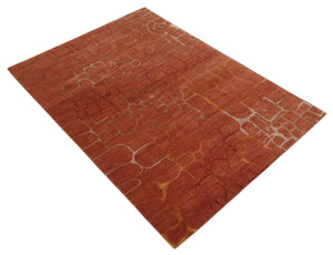 Modern Abstract Rust 5x7 Handloom wool and Art Silk Area Rug