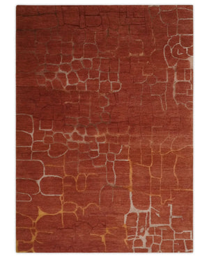 Modern Abstract Rust 5x7 Handloom wool and Art Silk Area Rug