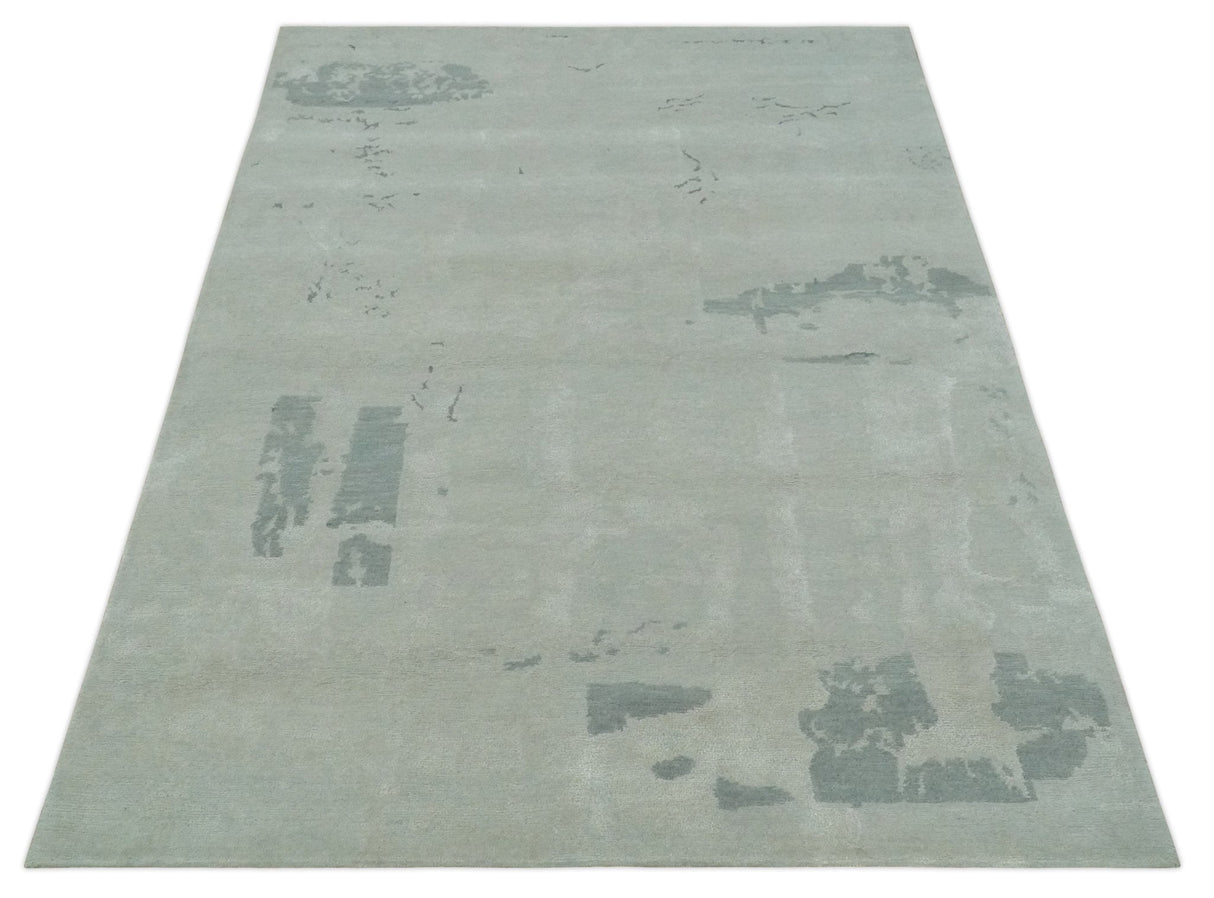 Modern Abstract Silver And Gray Hand knotted Art Silk Area Rug