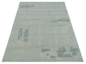Modern Abstract Silver And Gray Hand knotted Art Silk Area Rug