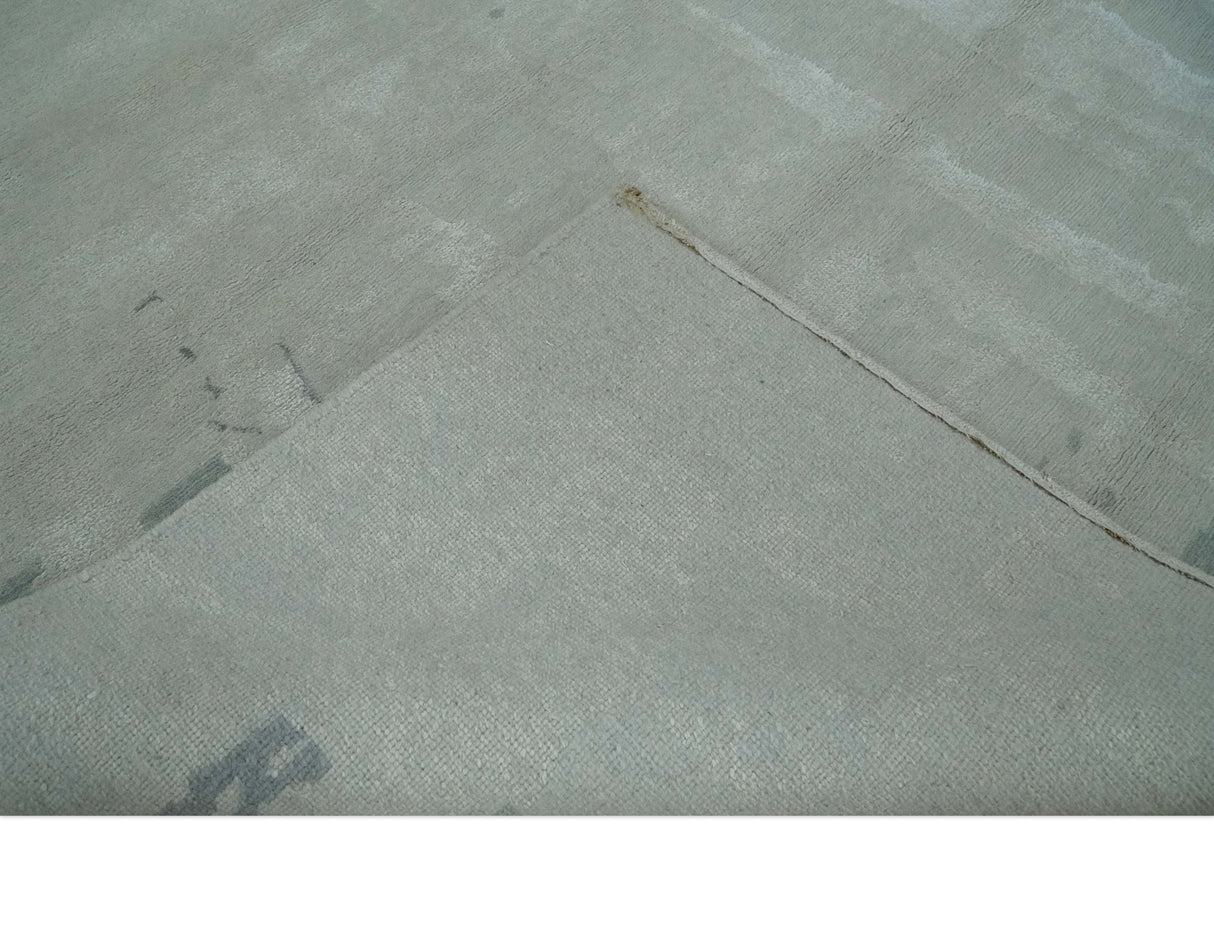 Modern Abstract Silver And Gray Hand knotted Art Silk Area Rug