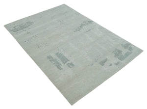 Modern Abstract Silver And Gray Hand knotted Art Silk Area Rug