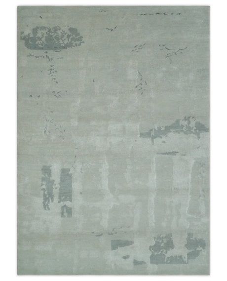 Modern Abstract Silver And Gray Hand knotted Art Silk Area Rug