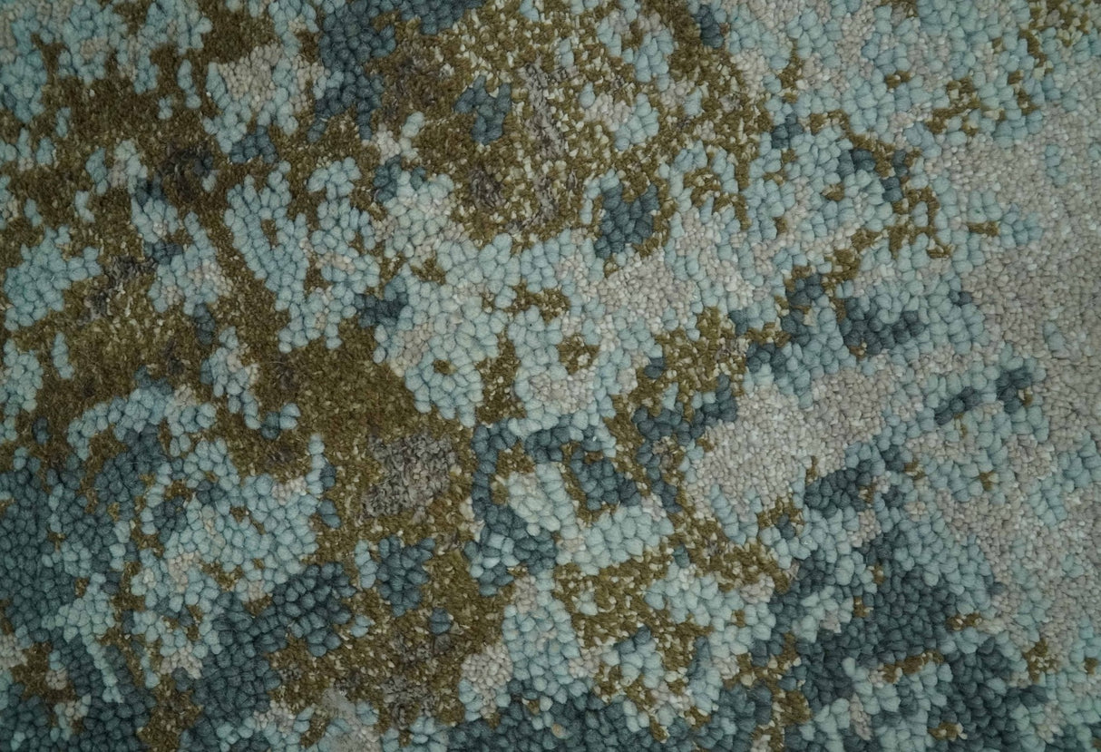 Modern Abstract Silver, Gray, Olive and Tan Hand Knotted 5x8 wool Area Rug