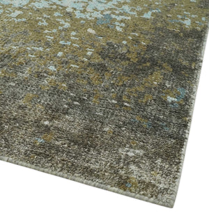 Modern Abstract Silver, Gray, Olive and Tan Hand Knotted 5x8 wool Area Rug