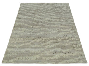Modern Abstract Silver and Beige Hand knotted 6x9 Art Silk Area Rug