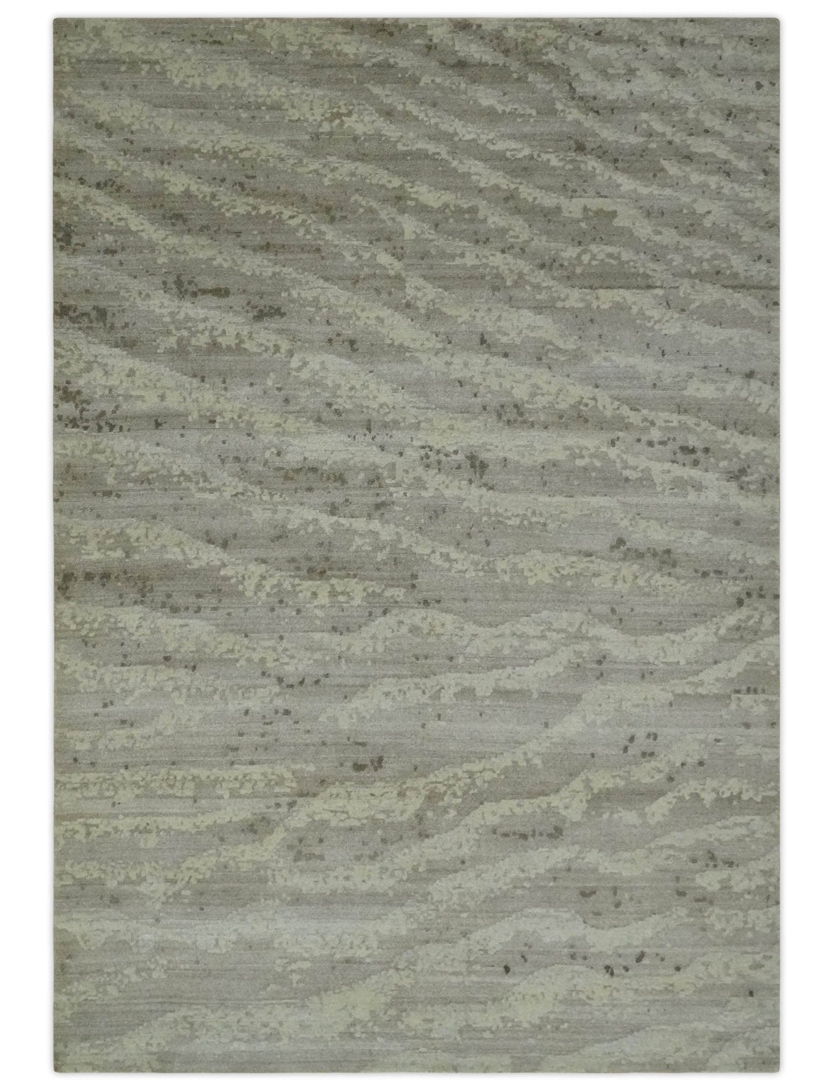 Modern Abstract Silver and Beige Hand knotted 6x9 Art Silk Area Rug
