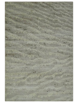 Modern Abstract Silver and Beige Hand knotted 6x9 Art Silk Area Rug