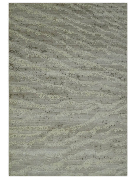 Modern Abstract Silver and Beige Hand knotted 6x9 Art Silk Area Rug