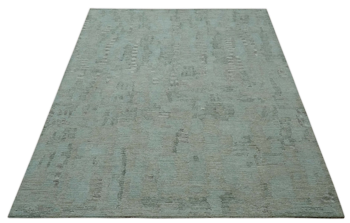 Modern Abstract Teal, Olive and Ivory Hand Tufted Multi Size wool area rug