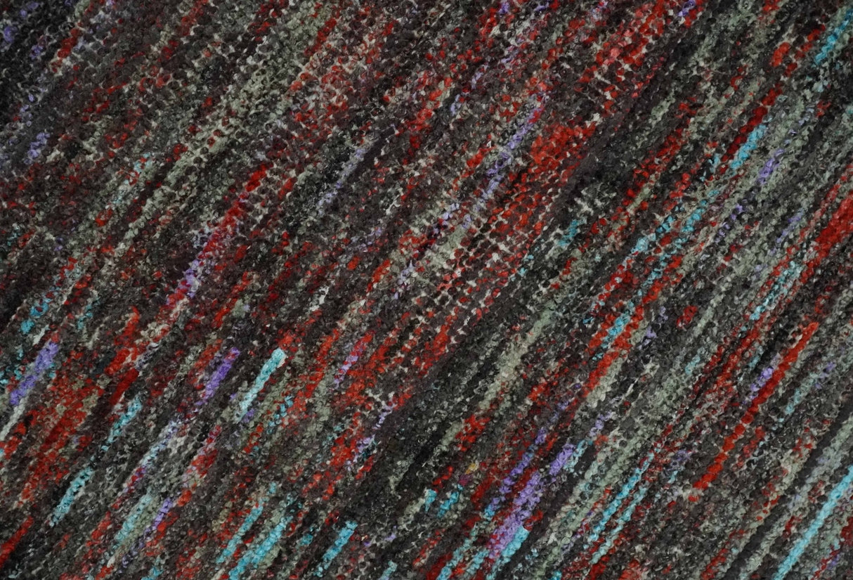 Modern Abstract Vibrant Colorful Maroon, Violet, Blue and Charcoal Hand knotted Flat Woven 8x11.6 wool Area Rug
