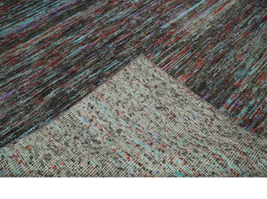 Modern Abstract Vibrant Colorful Maroon, Violet, Blue and Charcoal Hand knotted Flat Woven 8x11.6 wool Area Rug