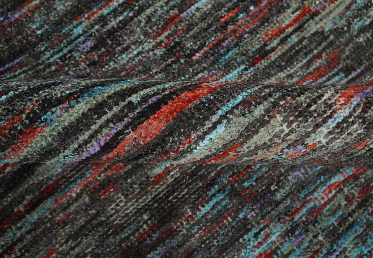 Modern Abstract Vibrant Colorful Maroon, Violet, Blue and Charcoal Hand knotted Flat Woven 8x11.6 wool Area Rug