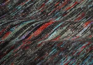Modern Abstract Vibrant Colorful Maroon, Violet, Blue and Charcoal Hand knotted Flat Woven 8x11.6 wool Area Rug
